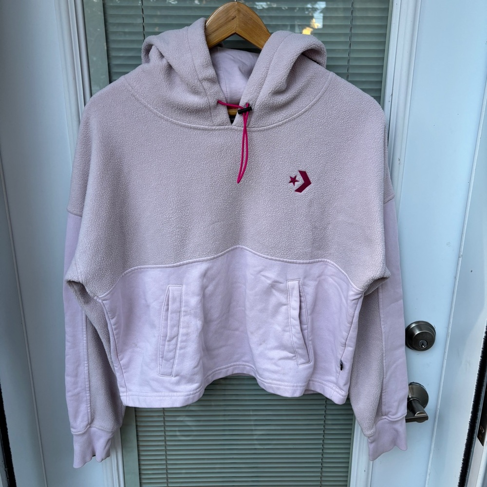 Rare Converse Hoodie M Pale Lilac Embroidered Logo Mixed Fabric Oversized
